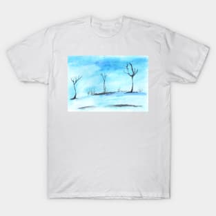 Watercolor landscape blue, nature. Art decoration, sketch. Illustration hand drawn modern T-Shirt